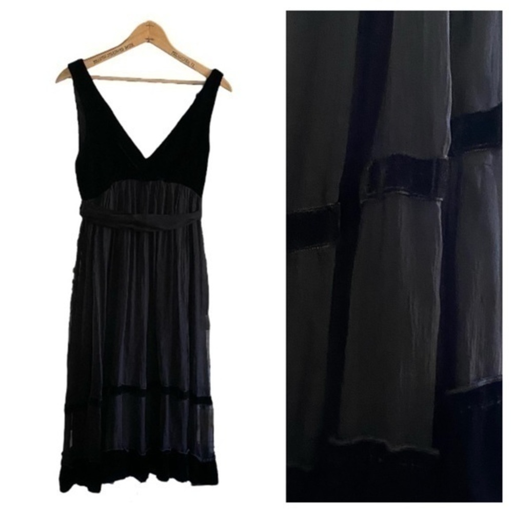 Anthropologie Ruth Black Silk Velvet Tiered Midi Dress 4